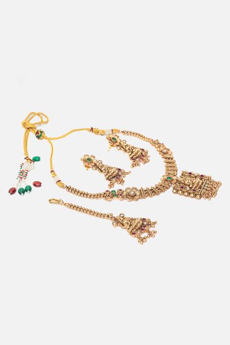 Buy_Vivinia By Vidhi Mehra_Gold Plated Stones, Beads Temple Jewellery Set _Online_at_Aza_Fashions