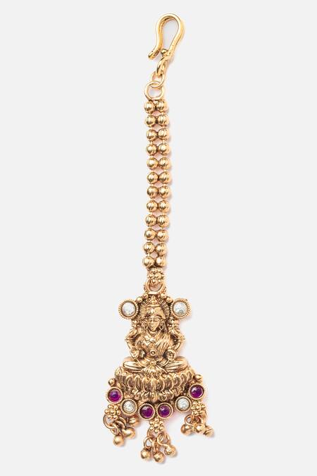 Shop_Vivinia By Vidhi Mehra_Gold Plated Stones, Beads Temple Jewellery Set _Online_at_Aza_Fashions