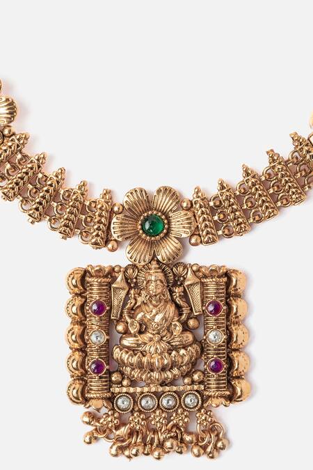 Vivinia By Vidhi Mehra_Gold Plated Stones, Beads Temple Jewellery Set _at_Aza_Fashions