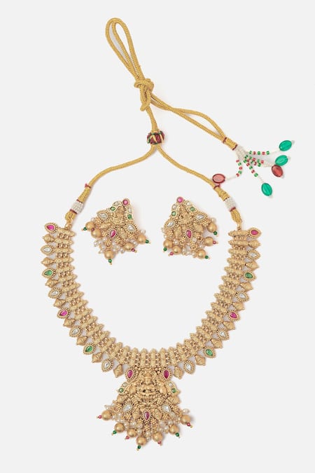 Shop Vivinia By Vidhi Mehra Gold Plated Stones Temple Jewellery Set With Embellishments at Aza Fashions Shop_Vivinia By Vidhi Mehra_Gold Plated Stones Temple Jewellery Set With Embellishments _at_Aza_Fashions