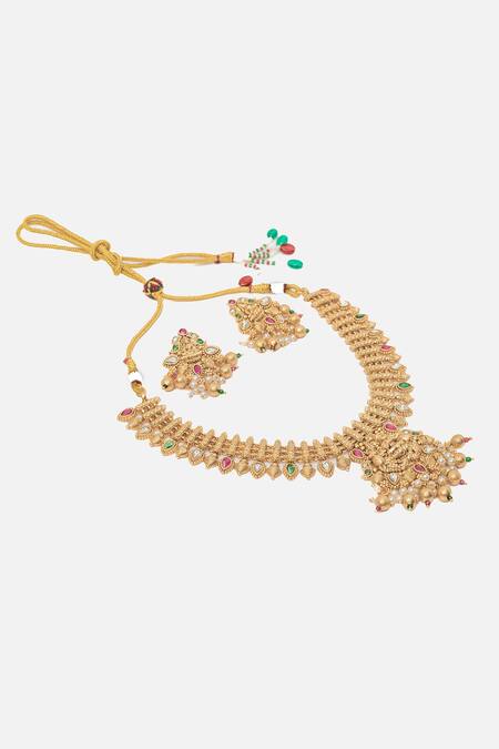 Vivinia By Vidhi Mehra Gold Plated Stones Temple Jewellery Set With Embellishments Online at Aza Fashions Vivinia By Vidhi Mehra_Gold Plated Stones Temple Jewellery Set With Embellishments _Online_at_Aza_Fashions