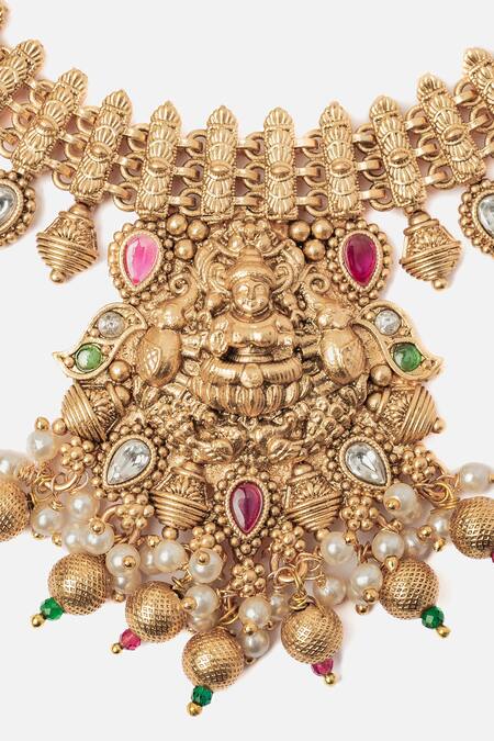 Shop Vivinia By Vidhi Mehra Gold Plated Stones Temple Jewellery Set With Embellishments Online at Aza Fashions Shop_Vivinia By Vidhi Mehra_Gold Plated Stones Temple Jewellery Set With Embellishments _Online_at_Aza_Fashions