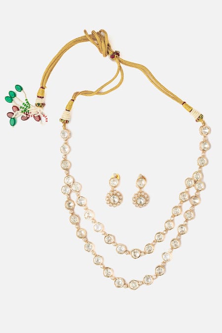 Shop Vivinia By Vidhi Mehra Gold Plated Stones Embellished Necklace And Earring Set at Aza Fashions Shop_Vivinia By Vidhi Mehra_Gold Plated Stones Embellished Necklace And Earring Set _at_Aza_Fashions