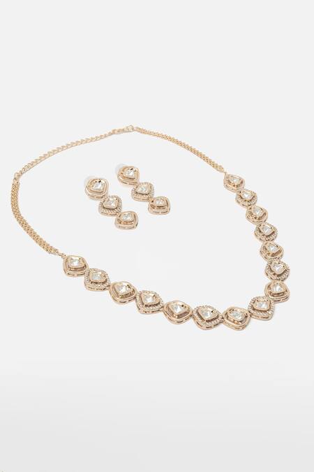 Vivinia By Vidhi Mehra_Gold Plated Stones Heart Design Necklace Set _Online_at_Aza_Fashions