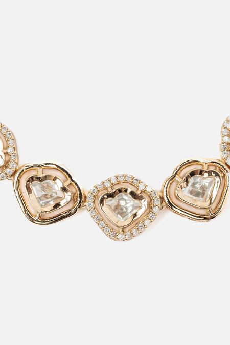 Buy_Vivinia By Vidhi Mehra_Gold Plated Stones Heart Design Necklace Set _Online_at_Aza_Fashions