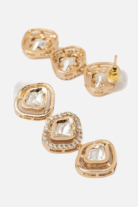 Shop_Vivinia By Vidhi Mehra_Gold Plated Stones Heart Design Necklace Set _Online_at_Aza_Fashions