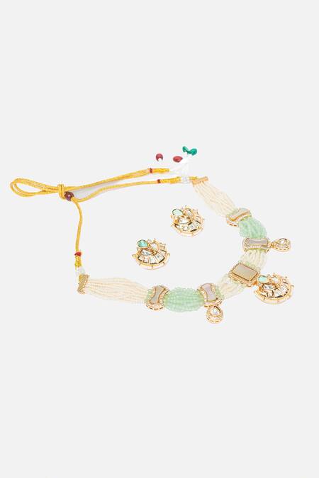 Vivinia By Vidhi Mehra Gold Plated Pearls, Stones, Beads Crescent Dew Necklace Set Online at Aza Fashions Vivinia By Vidhi Mehra_Gold Plated Pearls, Stones, Beads Crescent Dew Necklace Set _Online_at_Aza_Fashions