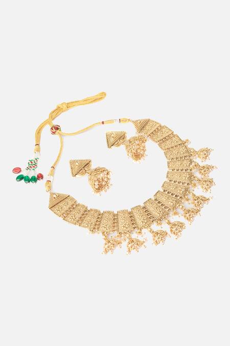 Vivinia By Vidhi Mehra Gold Plated Stones Phool Vine Carved Necklace Set Online at Aza Fashions Vivinia By Vidhi Mehra_Gold Plated Stones Phool Vine Carved Necklace Set _Online_at_Aza_Fashions