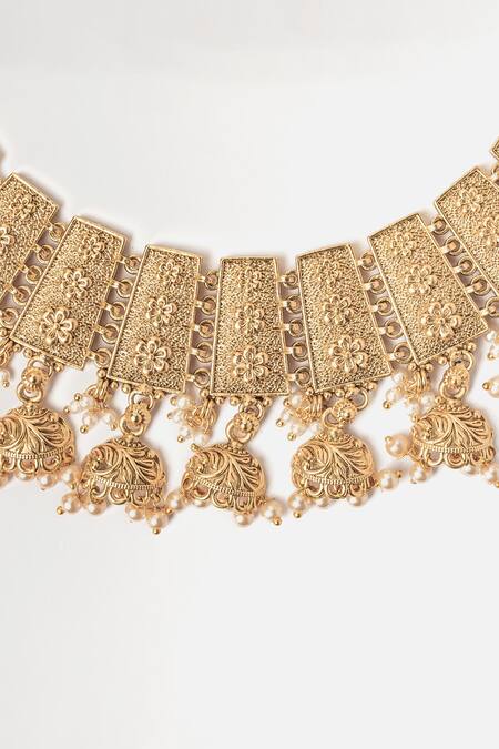 Shop Vivinia By Vidhi Mehra Gold Plated Stones Phool Vine Carved Necklace Set Online at Aza Fashions Shop_Vivinia By Vidhi Mehra_Gold Plated Stones Phool Vine Carved Necklace Set _Online_at_Aza_Fashions