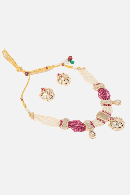 Vivinia By Vidhi Mehra Gold Plated Pearls, Stones, Beads Crescent Necklace Set Online at Aza Fashions Vivinia By Vidhi Mehra_Gold Plated Pearls, Stones, Beads Crescent Necklace Set _Online_at_Aza_Fashions