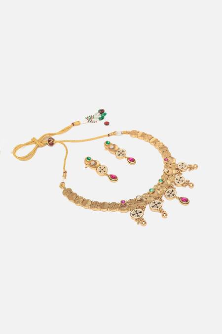 Vivinia By Vidhi Mehra Gold Plated Pearls, Stones, Beads Ornate Vine Necklace Set Online at Aza Fashions Vivinia By Vidhi Mehra_Gold Plated Pearls, Stones, Beads Ornate Vine Necklace Set _Online_at_Aza_Fashions
