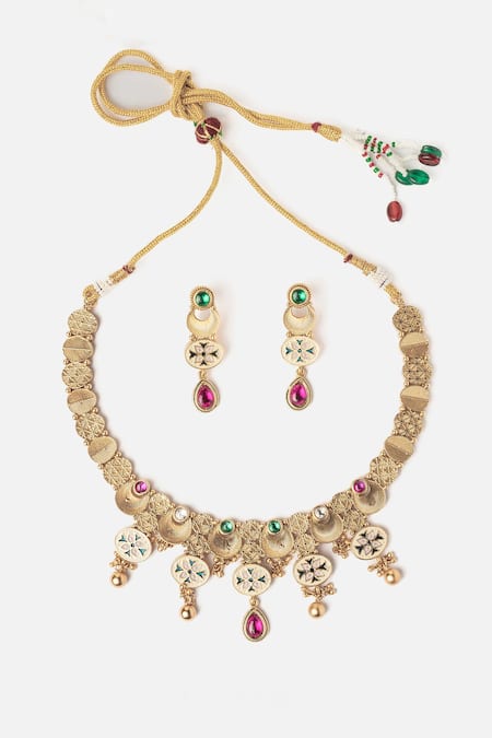 Shop Vivinia By Vidhi Mehra Gold Plated Pearls, Stones, Beads Ornate Vine Necklace Set at Aza Fashions Shop_Vivinia By Vidhi Mehra_Gold Plated Pearls, Stones, Beads Ornate Vine Necklace Set _at_Aza_Fashions