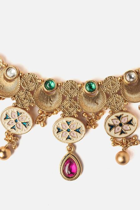 Shop Vivinia By Vidhi Mehra Gold Plated Pearls, Stones, Beads Ornate Vine Necklace Set Online at Aza Fashions Shop_Vivinia By Vidhi Mehra_Gold Plated Pearls, Stones, Beads Ornate Vine Necklace Set _Online_at_Aza_Fashions