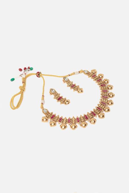 Vivinia By Vidhi Mehra Gold Plated Pearls, Stones, Beads And Pink Embellished Necklace Set Online at Aza Fashions Vivinia By Vidhi Mehra_Gold Plated Pearls, Stones, Beads And Pink Embellished Necklace Set _Online_at_Aza_Fashions