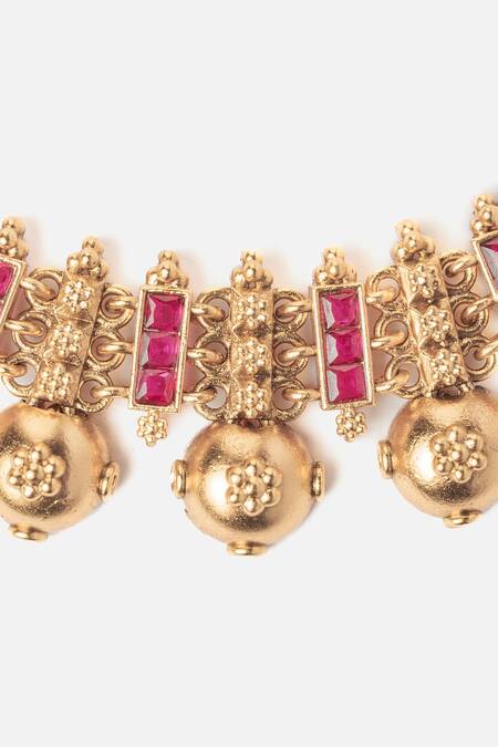 Shop Vivinia By Vidhi Mehra Gold Plated Pearls, Stones, Beads And Pink Embellished Necklace Set Online at Aza Fashions Shop_Vivinia By Vidhi Mehra_Gold Plated Pearls, Stones, Beads And Pink Embellished Necklace Set _Online_at_Aza_Fashions