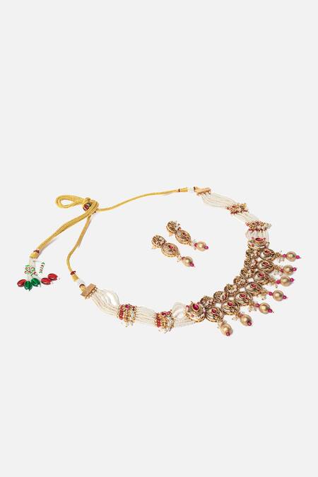 Vivinia By Vidhi Mehra Gold Plated Pearls, Stones, Beads Padma Motif Necklace Set Online at Aza Fashions Vivinia By Vidhi Mehra_Gold Plated Pearls, Stones, Beads Padma Motif Necklace Set_Online_at_Aza_Fashions