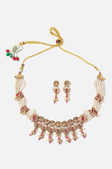 Shop Vivinia By Vidhi Mehra Gold Plated Pearls, Stones, Beads Padma Motif Necklace Set at Aza Fashions Shop_Vivinia By Vidhi Mehra_Gold Plated Pearls, Stones, Beads Padma Motif Necklace Set_at_Aza_Fashions