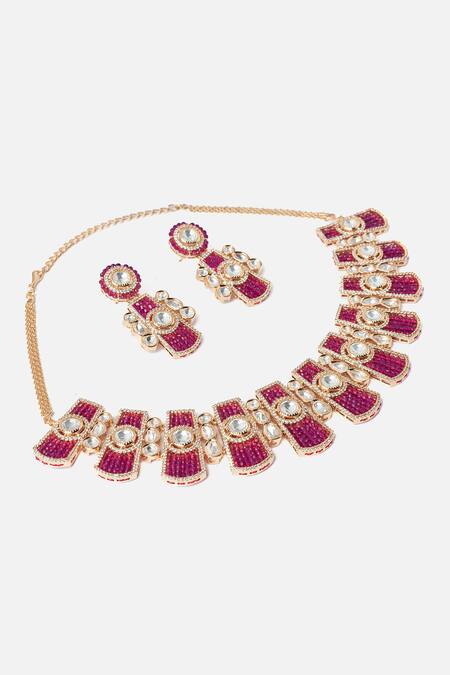 Vivinia By Vidhi Mehra_Gold Plated Beads, Stones And Embellished Necklace Set _Online_at_Aza_Fashions