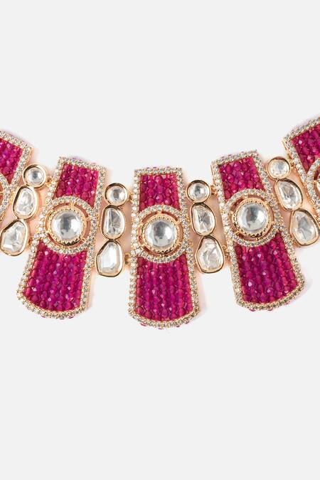 Shop_Vivinia By Vidhi Mehra_Gold Plated Beads, Stones And Embellished Necklace Set _Online_at_Aza_Fashions