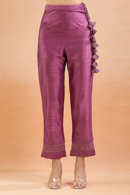 SUHINO Purple Silk Embroidery Floral One Shoulder Cape Set Online at Aza Fashions SUHINO_Purple Silk Embroidery Floral One Shoulder Cape Set_Online_at_Aza_Fashions