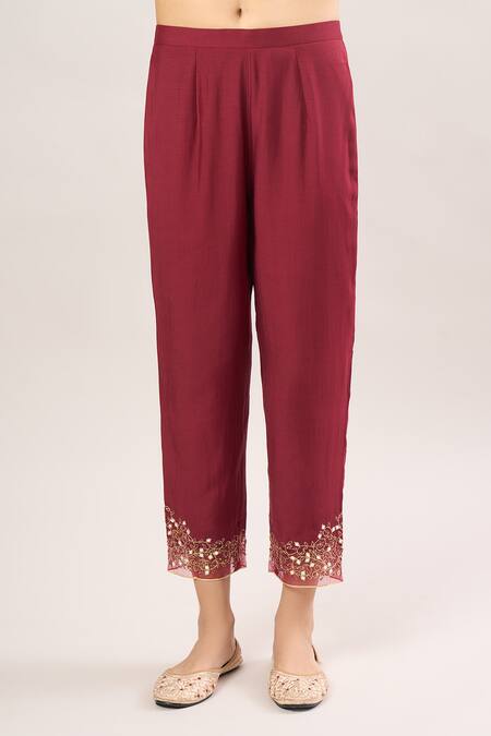 Asaga Maroon Chiffon Gota Patti, Mirrors, Zari, Embroidery Floral Vine Kurta Set at Aza Fashions Asaga_Maroon Chiffon Gota Patti, Mirrors, Zari, Embroidery Floral Vine Kurta Set_at_Aza_Fashions