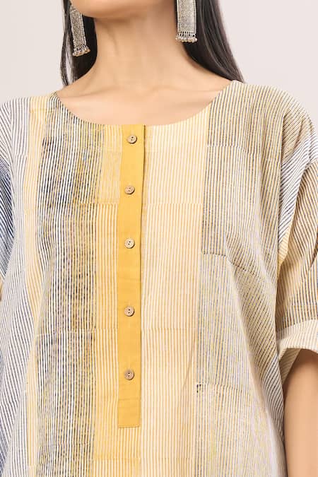 Buy_Banana Labs_Multi Color Cotton Round Neck Stripe Kurta Set 