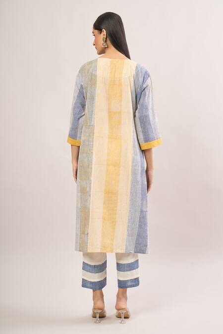 Shop_Banana Labs_Multi Color Cotton Round Neck Stripe Kurta Set _at_Aza_Fashions