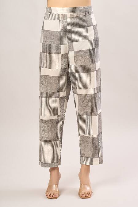 Banana Labs_Black Cotton Round Neck And White Abstract Stripe Kurta Set _at_Aza_Fashions