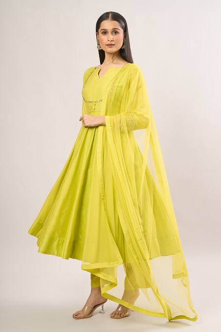 Buy Basanti - Kapde Aur Koffee Green Chiffon Sequins, Beads Split V-neck Embroidered Anarkali Set Online at Aza Fashions Buy_Basanti - Kapde Aur Koffee_Green Chiffon Sequins, Beads Split V-neck Embroidered Anarkali Set_Online_at_Aza_Fashions