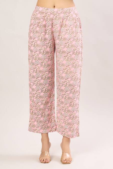 Shop Gulabo Jaipur Pink Collared Floral Print Shirt And Pant Set Online at Aza Fashions Shop_Gulabo Jaipur_Pink Collared Floral Print Shirt And Pant Set_Online_at_Aza_Fashions