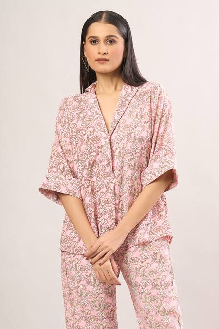 Buy Gulabo Jaipur Pink Collared Floral Print Shirt And Pant Set Buy_Gulabo Jaipur_Pink Collared Floral Print Shirt And Pant Set