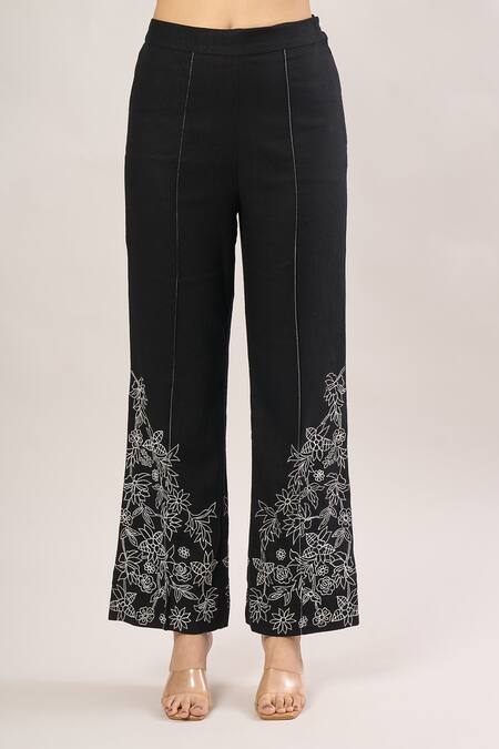 Label Deepika Nagpal Black Embroidery Collared Floral Shirt And Pant Set at Aza Fashions Label Deepika Nagpal_Black Embroidery Collared Floral Shirt And Pant Set _at_Aza_Fashions