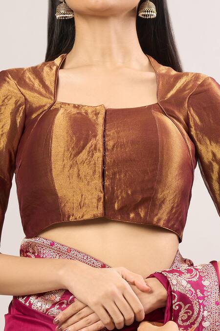 Buy_Mimamsaa_Gold Tissue Square Neck Metallic Blouse _Online_at_Aza_Fashions