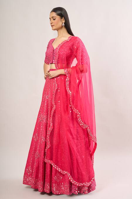 Buy Neha Khullar Pink Silk Mirrors, Sequins, Embroidery Geometric Lehenga Set Online at Aza Fashions Buy_Neha Khullar_Pink Silk Mirrors, Sequins, Embroidery Geometric Lehenga Set_Online_at_Aza_Fashions
