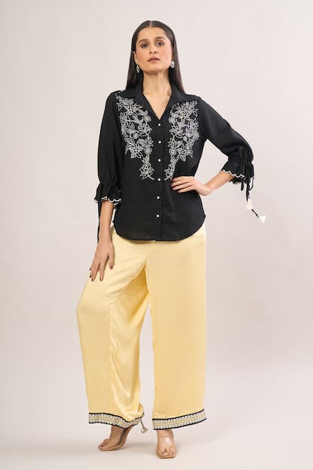 Rajdeep Ranawat Beige Yellow Satin Palazzo Pant 