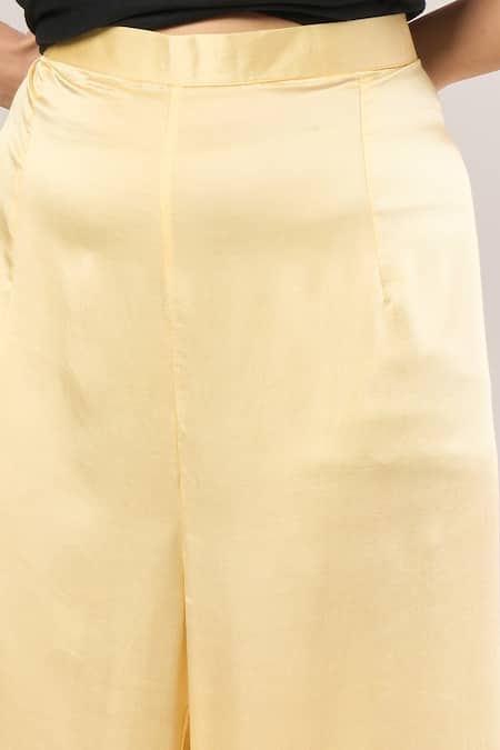 Rajdeep Ranawat Yellow Satin Embroidery Beige Palazzo Pant Online at Aza Fashions Rajdeep Ranawat_Yellow Satin Embroidery Beige Palazzo Pant _Online_at_Aza_Fashions