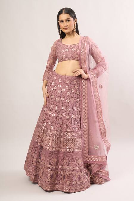 Buy SUHINO Purple Net Gota Patti, Embroidery Round Neck Floral Vine Lehenga Set Online at Aza Fashions Buy_SUHINO_Purple Net Gota Patti, Embroidery Round Neck Floral Vine Lehenga Set_Online_at_Aza_Fashions