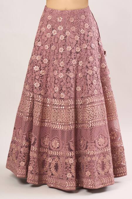 SUHINO Purple Net Gota Patti, Embroidery Round Neck Floral Vine Lehenga Set at Aza Fashions SUHINO_Purple Net Gota Patti, Embroidery Round Neck Floral Vine Lehenga Set_at_Aza_Fashions