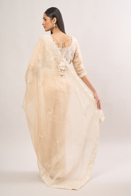 SUHINO Floral Vine Embroidered Blouse & Saree 