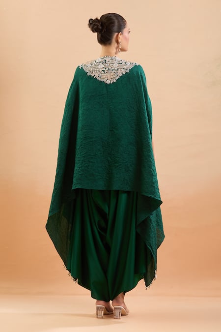 Shop Prisho Green Sequins, Gota Patti, Embroidery Round Neck Floral Kaftan And Draped Pant at Aza Fashions Shop_Prisho_Green Sequins, Gota Patti, Embroidery Round Neck Floral Kaftan And Draped Pant _at_Aza_Fashions