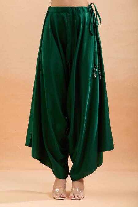 Shop Prisho Green Sequins, Gota Patti, Embroidery Round Neck Floral Kaftan And Draped Pant Online at Aza Fashions Shop_Prisho_Green Sequins, Gota Patti, Embroidery Round Neck Floral Kaftan And Draped Pant _Online_at_Aza_Fashions