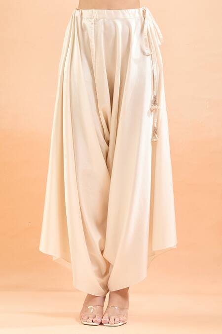 Shop Prisho Ivory Embroidery, Sequins V-neck Floral Kaftan And Draped Pant Set Online at Aza Fashions Shop_Prisho_Ivory Embroidery, Sequins V-neck Floral Kaftan And Draped Pant Set _Online_at_Aza_Fashions