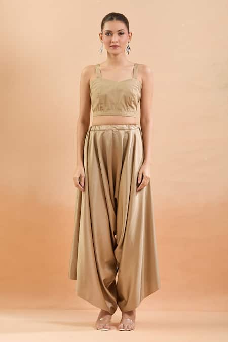 Buy Prisho Gold Polyester, Silk Sequins, Gota Patti, Floral Kaftan And Draped Pant Set Online at Aza Fashions Buy_Prisho_Gold Polyester, Silk Sequins, Gota Patti, Floral Kaftan And Draped Pant Set _Online_at_Aza_Fashions