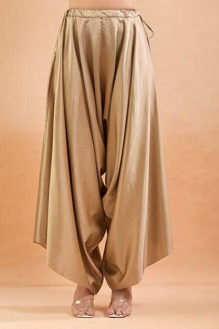 Buy Prisho Gold Polyester, Silk Sequins, Gota Patti, Floral Kaftan And Draped Pant Set Buy_Prisho_Gold Polyester, Silk Sequins, Gota Patti, Floral Kaftan And Draped Pant Set