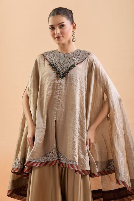 Prisho Gold Beads, Embroidery Round Neck Metallic Floral Kaftan And Pant Set Online at Aza Fashions Prisho_Gold Beads, Embroidery Round Neck Metallic Floral Kaftan And Pant Set _Online_at_Aza_Fashions