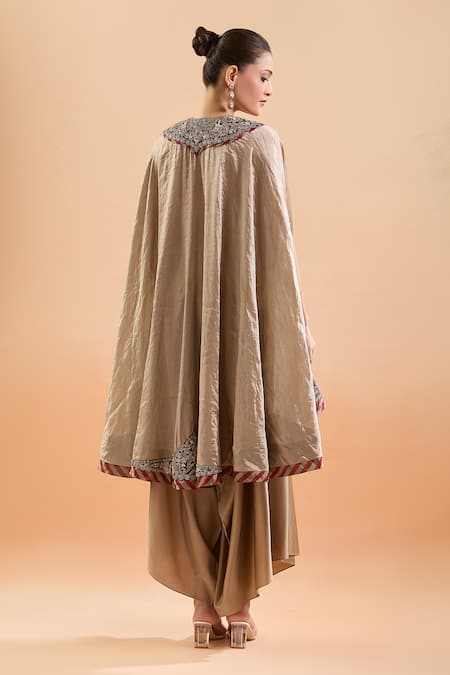 Shop Prisho Gold Beads, Embroidery Round Neck Metallic Floral Kaftan And Pant Set at Aza Fashions Shop_Prisho_Gold Beads, Embroidery Round Neck Metallic Floral Kaftan And Pant Set _at_Aza_Fashions