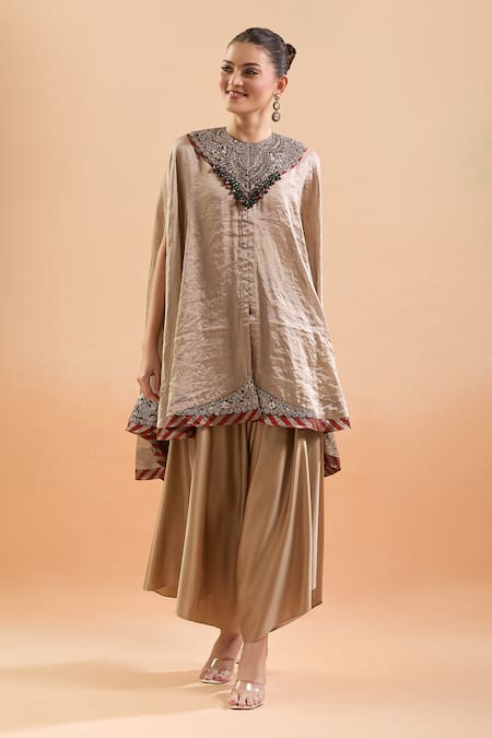 Buy Prisho Gold Beads, Embroidery Round Neck Metallic Floral Kaftan And Pant Set Online at Aza Fashions Buy_Prisho_Gold Beads, Embroidery Round Neck Metallic Floral Kaftan And Pant Set _Online_at_Aza_Fashions