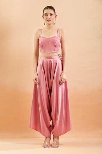 Prisho Pink Silk Embroidery, Pearls, Sequins Sweetheart Neck, Round Floral Kaftan Set Online at Aza Fashions Prisho_Pink Silk Embroidery, Pearls, Sequins Sweetheart Neck, Round Floral Kaftan Set _Online_at_Aza_Fashions