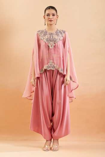 Buy Prisho Pink Silk Embroidery, Pearls, Sequins Sweetheart Neck, Round Floral Kaftan Set Online at Aza Fashions Buy_Prisho_Pink Silk Embroidery, Pearls, Sequins Sweetheart Neck, Round Floral Kaftan Set _Online_at_Aza_Fashions