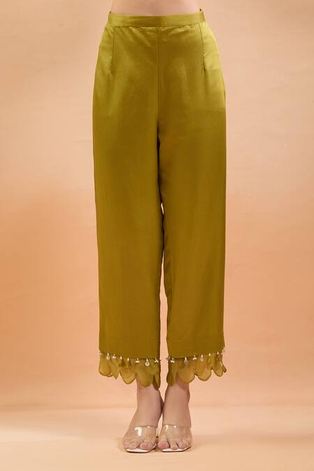 Buy_Prisho_Green Cotton Embroidery, Tassels Round Neck Floral Kurta Set _Online_at_Aza_Fashions